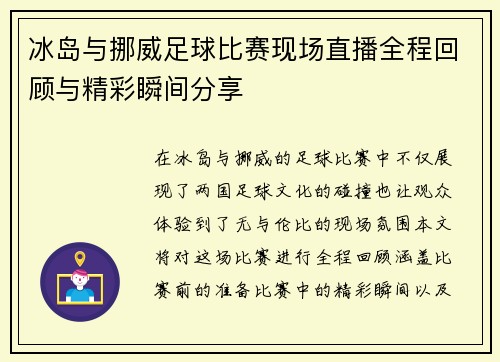 冰岛与挪威足球比赛现场直播全程回顾与精彩瞬间分享