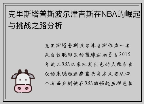 克里斯塔普斯波尔津吉斯在NBA的崛起与挑战之路分析
