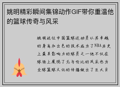 姚明精彩瞬间集锦动作GIF带你重温他的篮球传奇与风采